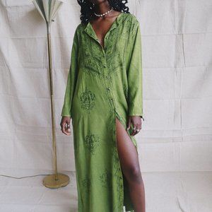 Long Sleeve Maxi Dress Boho Bohemian Kaftan Oversized Flowy Fall Winter Green